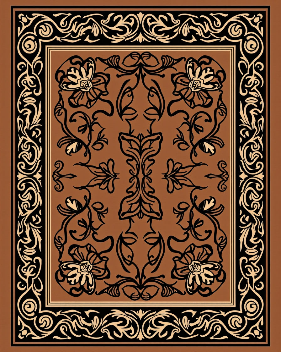 Elegant Floral Scroll Pattern Rug