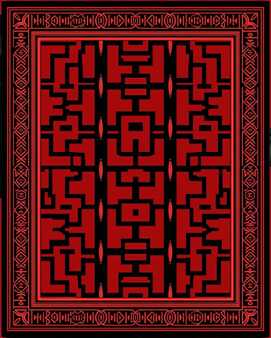 Bold Red Black Geometric Maze Rug