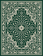 Elegant Green Botanical Medallion Rug