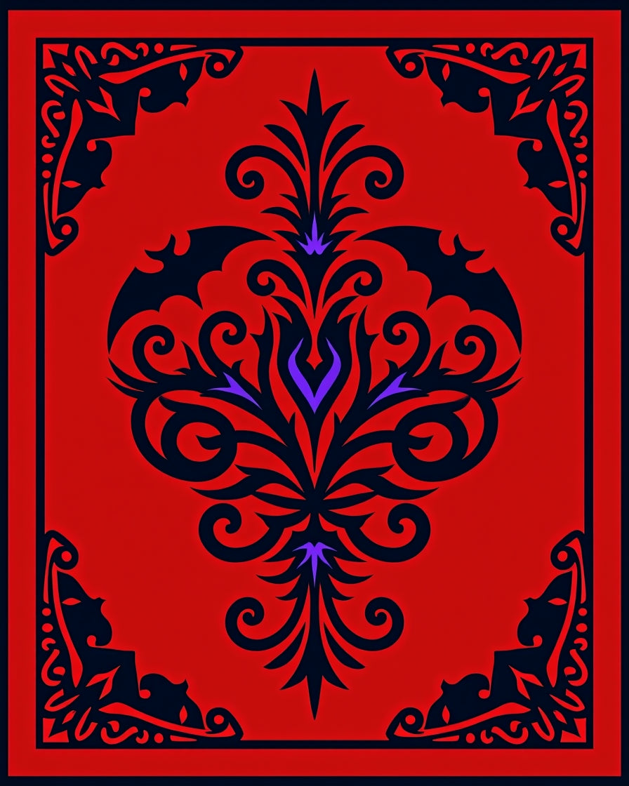 Gothic Red Black Bat Motif Rug