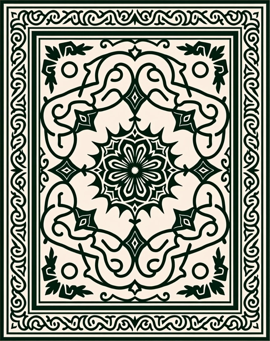 Classic Dark Floral Mandala Pattern Rug