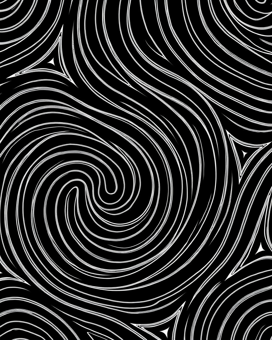 Monochrome Swirls and Triangles Pattern Rug