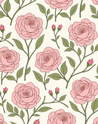 Pink Rose Vine Botanical Pattern Rug