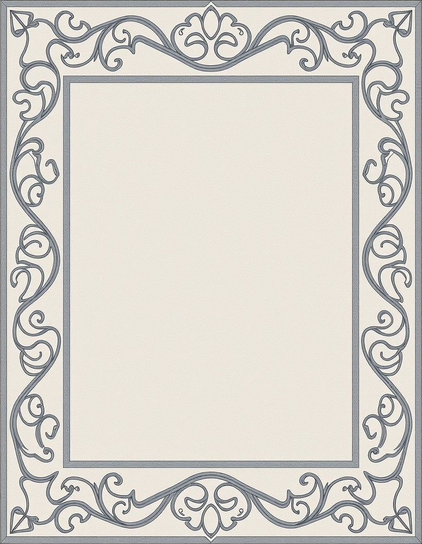Elegant Grey Scrollwork Border Rug
