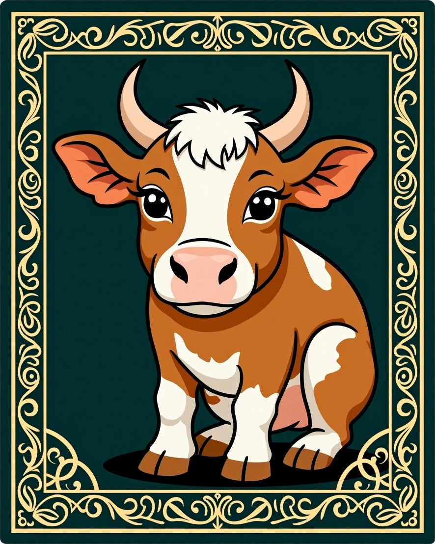 Charming Brown Cow Ornate Farm Animal Rug