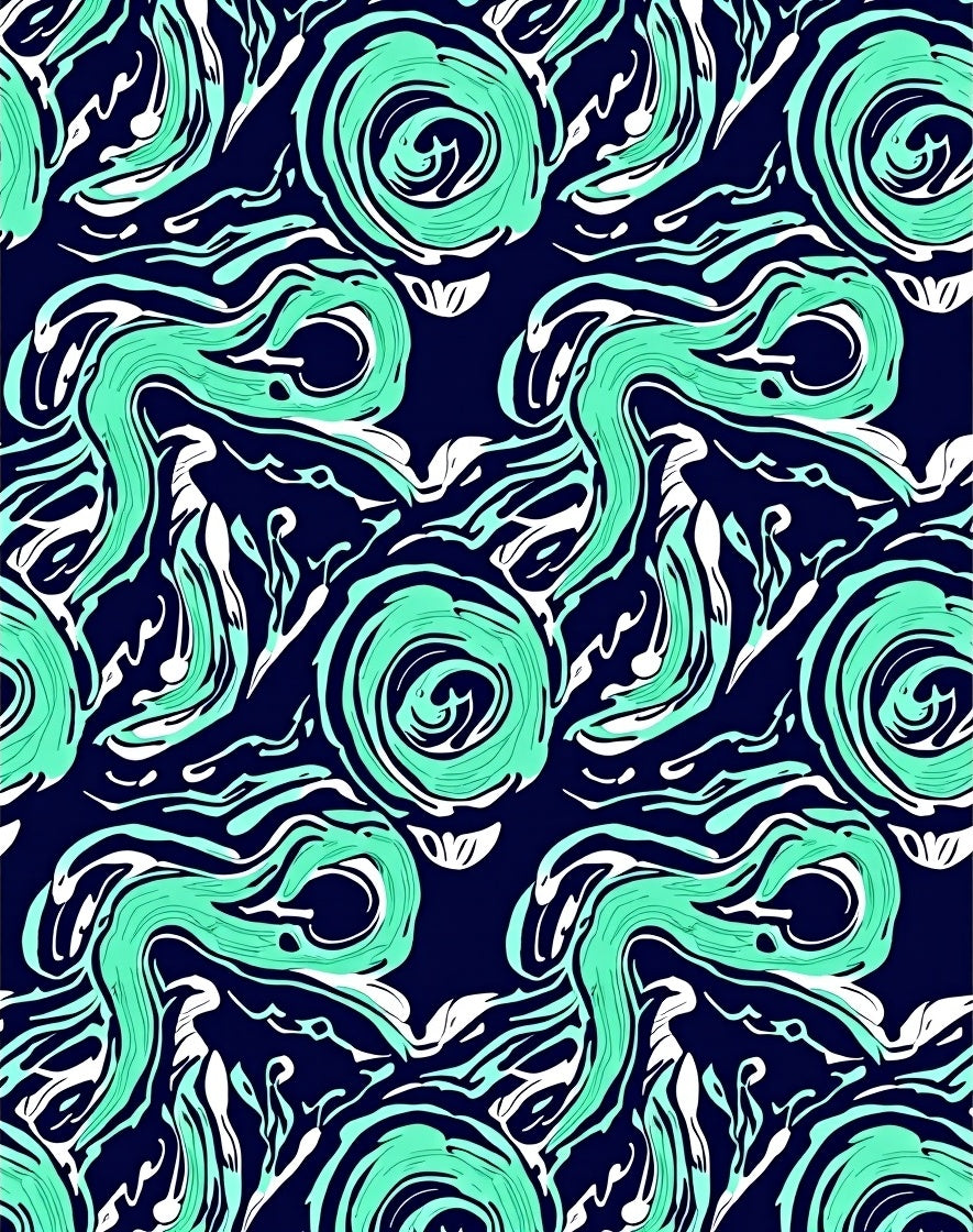 Abstract Aqua Swirls Pattern Rug