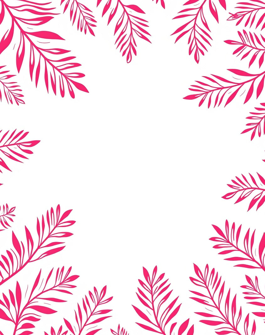Pink Leafy Tropical Border Design Rug