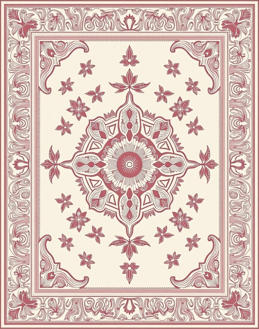 Ornate Floral Medallion Red Pattern Rug