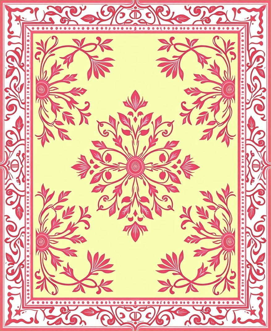 Pink Floral Medallion Yellow Background Rug