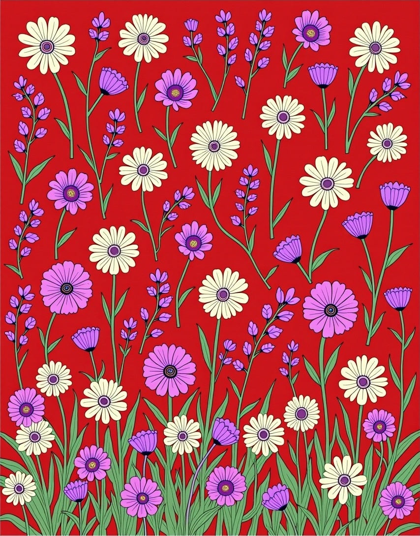 Floral Meadow Pattern With Lavender Sprigs Rug