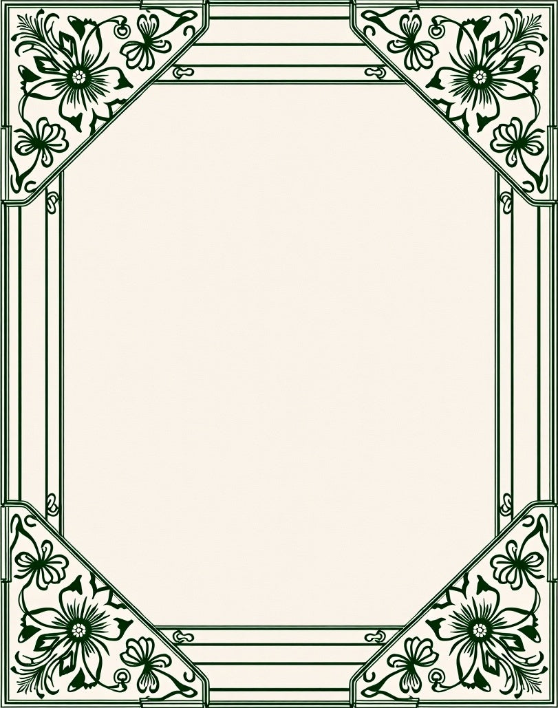 Art Nouveau Green Floral Frame Pattern Rug