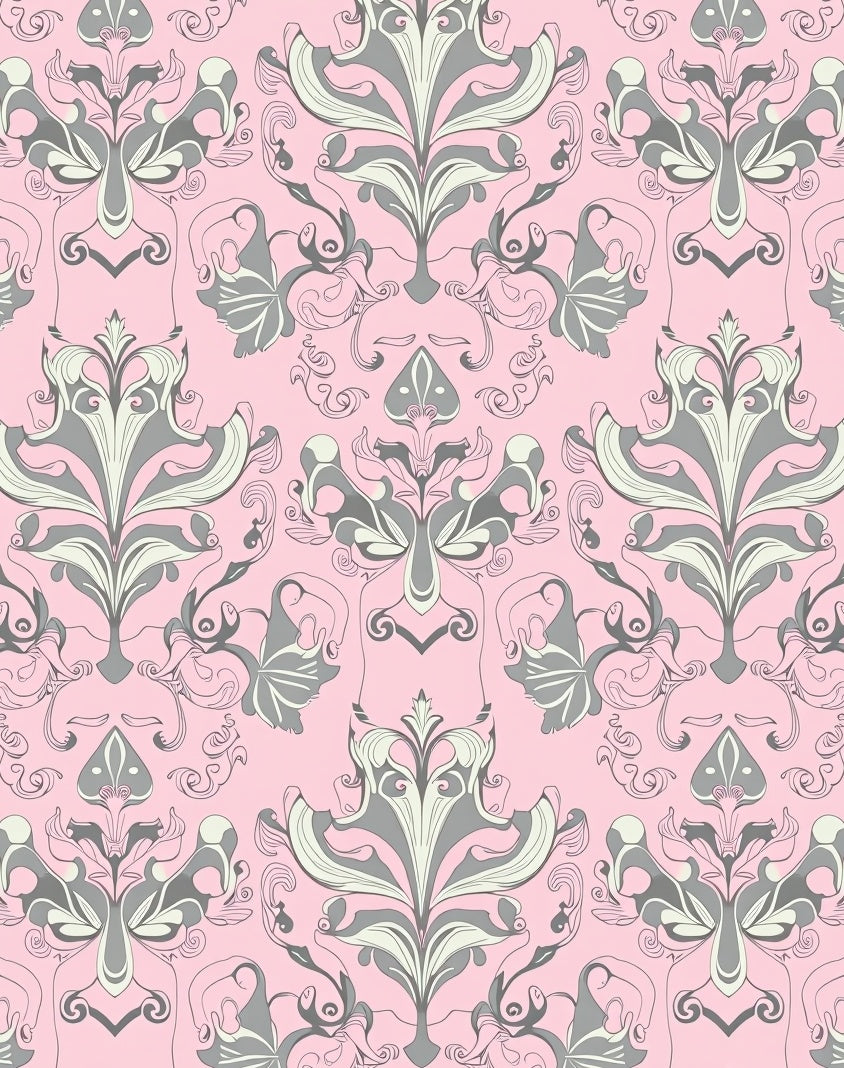 Elegant Grey Floral Damask Pattern Rug
