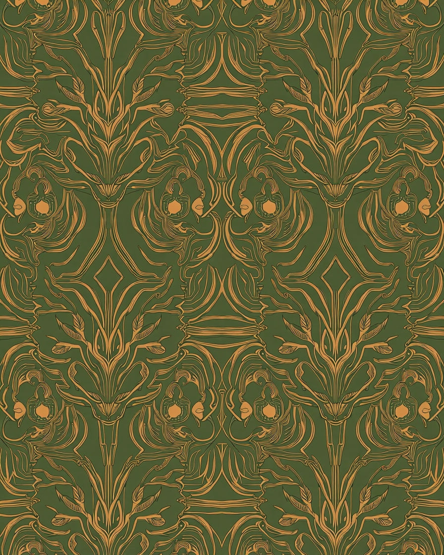 Emerald Gold Art Nouveau Floral Rug