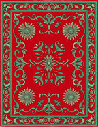 Ornate Red Floral Vine Pattern Rug