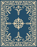 Elaborate Blue Cream Floral Border Rug