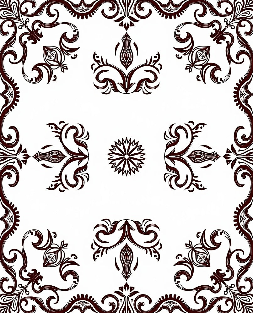 Ornate Scrollwork and Floral Motif Rug