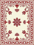 Red Floral Scroll Border Design Rug