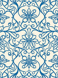 Blue Swirling Floral Vine Pattern Rug