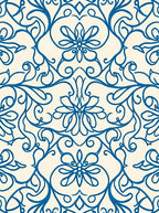 Blue Swirling Floral Vine Pattern Rug