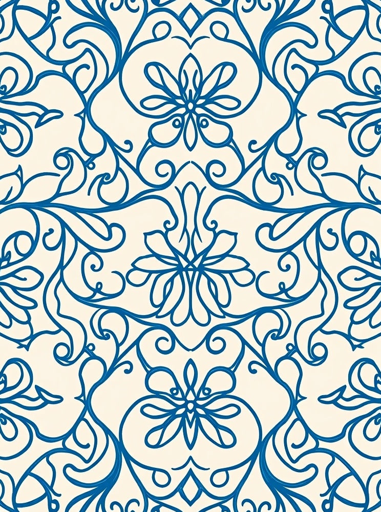 Blue Swirling Floral Vine Pattern Rug