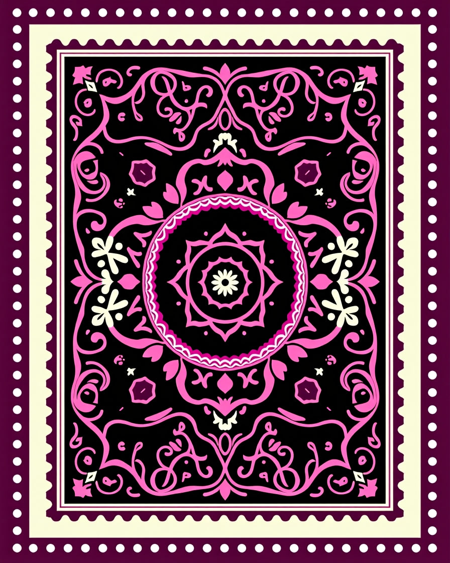 Ornate Pink And Black Floral Rug