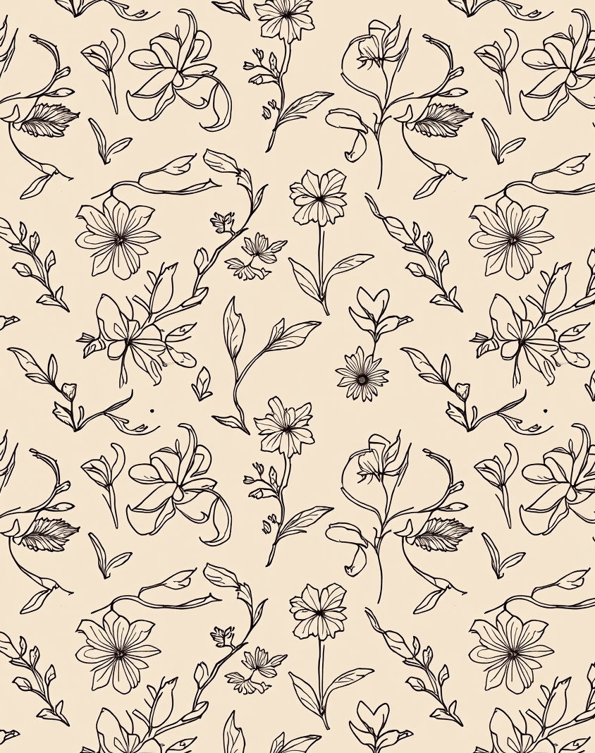 Delicate Outline Floral Branches Rug