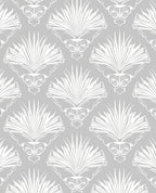 Grey White Stylized Palm Leaf Pattern Rug
