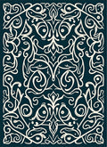 Dark Teal Floral Scroll Pattern Rug