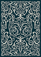 Dark Teal Floral Scroll Pattern Rug