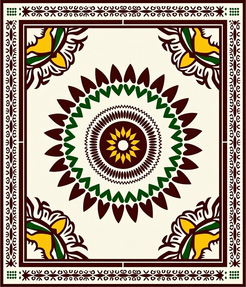 Central Mandala Corner Floral Design Rug