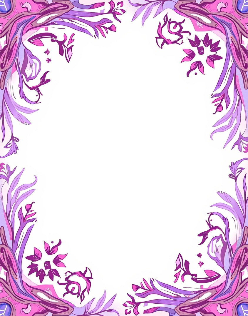 Abstract Floral Pink Purple Border Rug