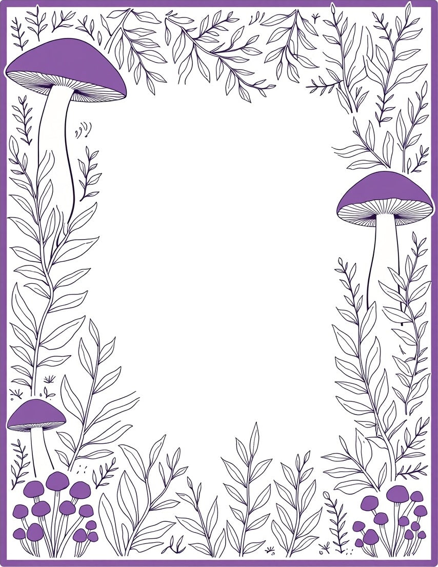Purple Mushroom Leaf Border Design Rug