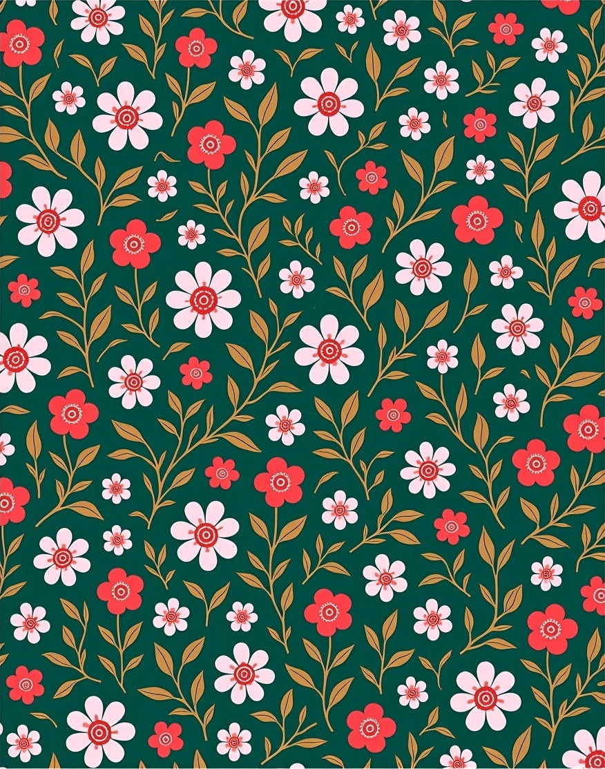 Floral Vine Pattern Red White Rug