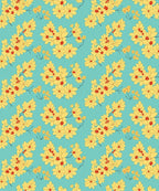 Yellow Floral Branches On Light Blue Rug