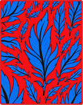 Blue Feather Patterned Red Rug