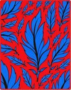 Blue Feather Patterned Red Rug