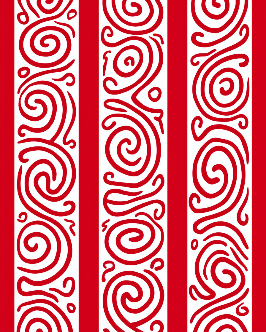 Red White Swirling Stripe Rug