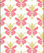 Pink Butterfly Floral Damask Pattern Rug