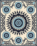 Floral Mandala Medallion Blue Black Rug