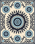 Floral Mandala Medallion Blue Black Rug