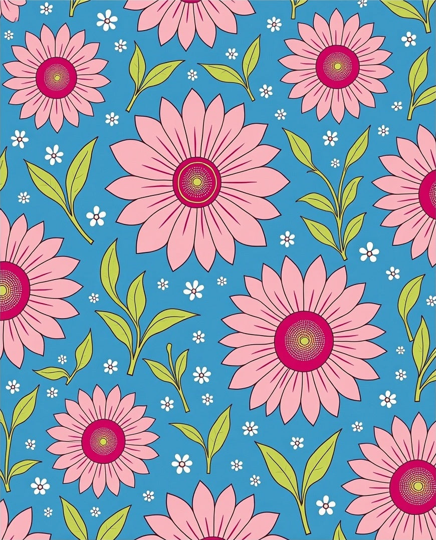 Pink Daisy Pattern With Green Leaves Rug