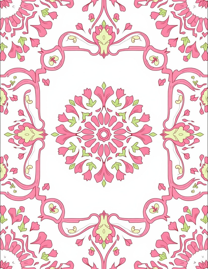 Vintage Pink Floral Medallion Design Rug