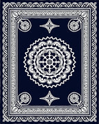 Ornate White Mandala Dark Blue Rug