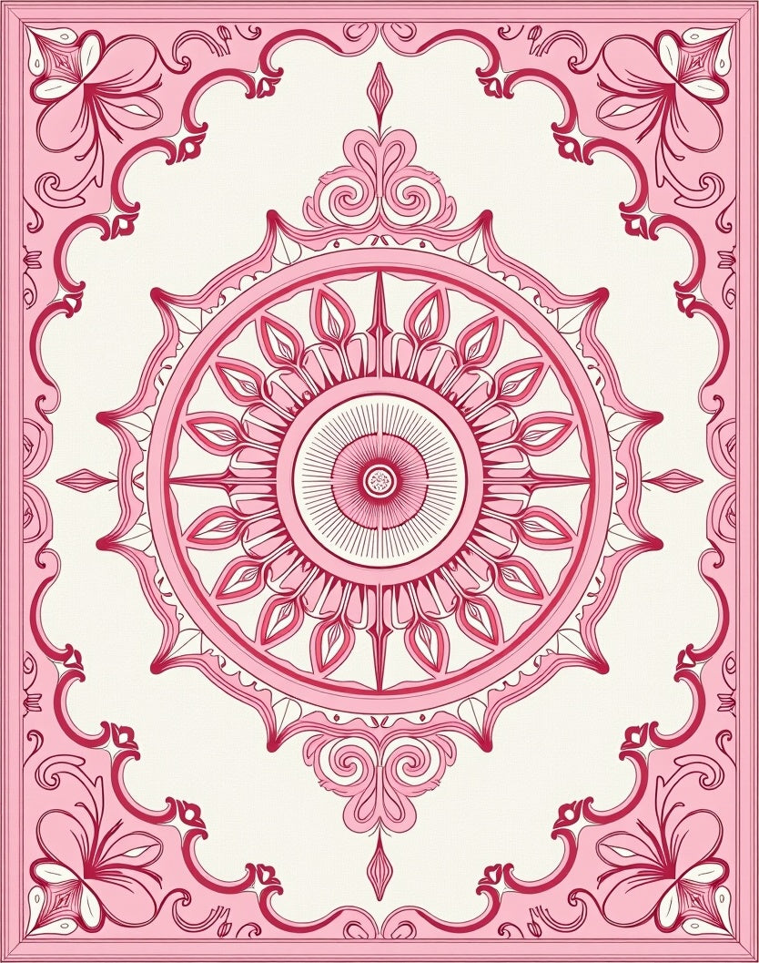 Ornate Floral Mandala Pink Pattern Rug