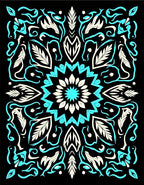 Abstract Teal Cream Mandala Design Rug
