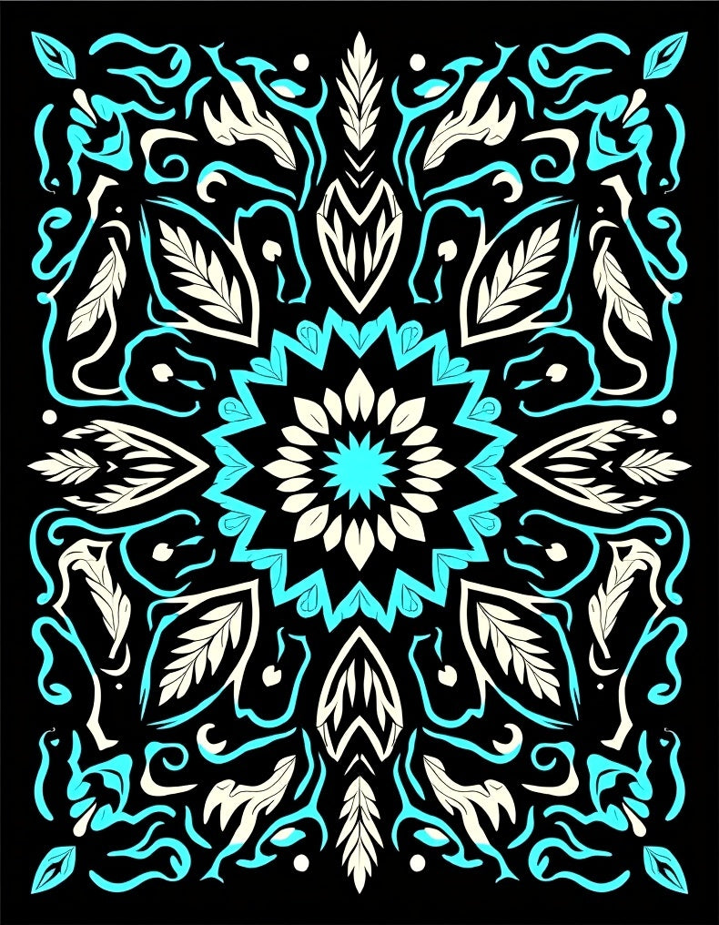 Abstract Teal Cream Mandala Design Rug