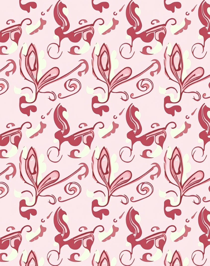Pink Floral Swirl Abstract Design Rug