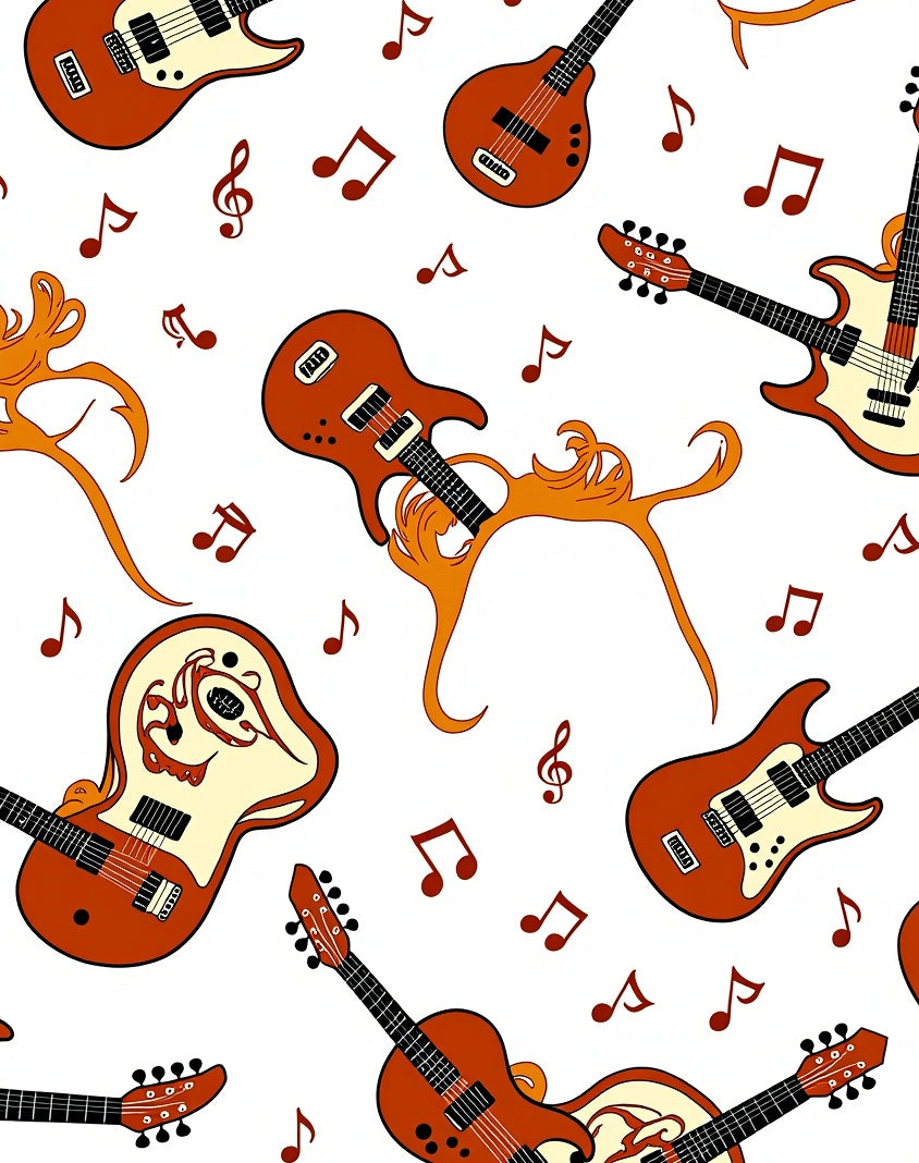 Melodic Guitar Music Notes Pattern Rug