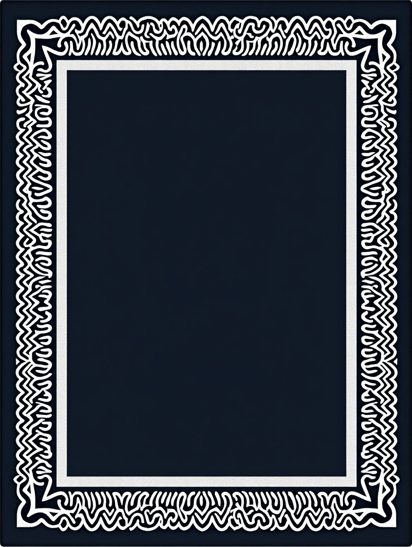 Abstract Black White Scrollwork Frame Rug