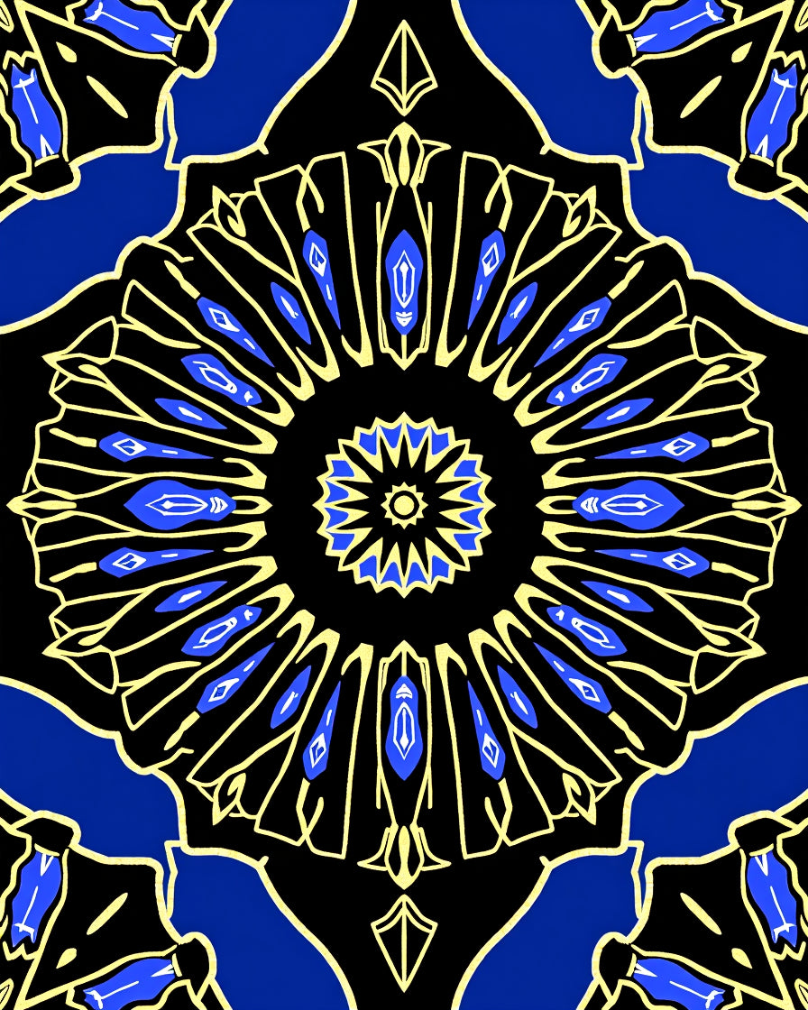 Radiant Blue Yellow Kaleidoscope Design Rug